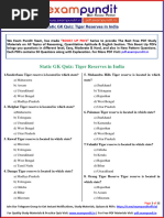 Expected Static GK Quiz On Tiger Reserves in India