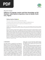 Influence of Language Anxiety and Prior Knowledge On ESL Students' Achievement in Expository Essay in Ibadan North LGA, Nigeria