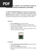 Los Equipos de Medición y Las Herramientas Usadas en Instalaciones Eléctricas Residenciales y Comercia