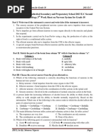 G-10 Biology, 3rd Work Sheet On Nervous System