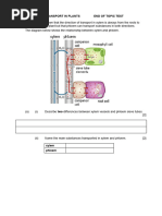 Transport in Plants End of Topic Test