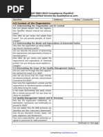 9001 2015 Audit Checklist Simplified Version