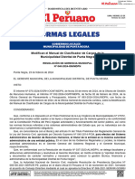 Modifican El Manual de Clasificador de Cargos de La Municipalidad Distrital de Punta Negra