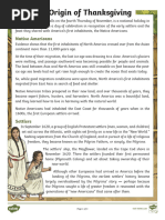 The Origin of Thanksgiving Advanced Reading Comprehension Activity