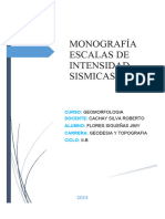 Monografía Escalas de Intensidad Sismicas: Curso: Docente: Alumno: Carrera: Ciclo