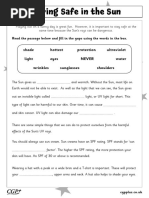 Staying Safe in The Sun Missing Words (Year 3) Black & White - S2WAC1088