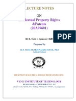 Intellectual Property Rights &patents (20A99601) : Lecture Notes