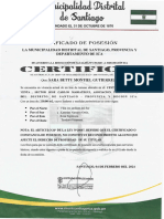 Certificado de Posesion: La Municipalidad Distrital de Santiago, Provincia Y Departamento de Ica