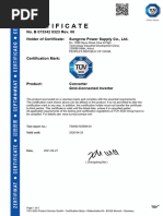 TUV-Certificate-Of-conformity-62109 Sungrow 1ph SG2.0-6.0RS-S Solar-Inverter AFCI 600Vdc 20210427 ENG