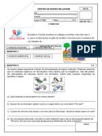 Avaliação de Ciências 5° Ano 2023