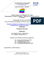 Etude de Variation Des Résistances Au Cours Du Processus de Fabrication Des Câbles Électriques - El Fellah El Houssain