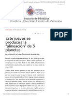 Este Jueves Se Producirá La "Alineación" de 5 Planetas - PONTIFICIA UNIVERSIDAD CATÓLICA DE VALPARÍSO