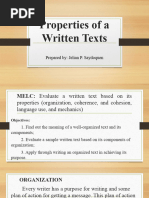 Properties of A Written Texts: Prepared By: Jelian P. Saydoquen