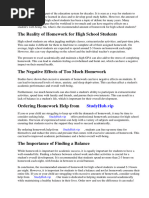 Recommended Hours of Homework For High School Students