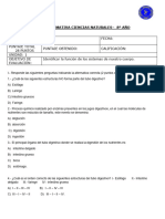 Evaluacion de Ciencias Naturales Octavo Año 2024