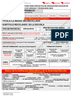 Ficha Única de Inscripción para Proyectos de Indagación Escolar Fie 22-23-1