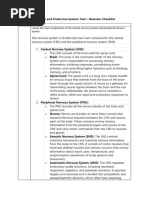 Nervous and Endocrine System Test Checklist