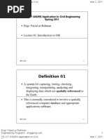 Definition 01: CE-317 GIS/RS Application To Civil Engineering Spring 2011