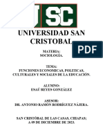 Funciones Economicas, Politicas, Culturales y Sociales de La Educación