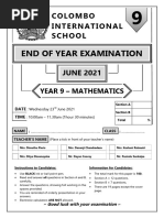 End of Year 9 - 2021 June Paper