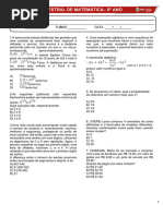 8°ano - Avaliação Bimestral Matemática - 1º Período 2024