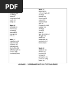 Anglais 1 Final Exam Vocabulary List