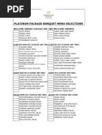 Platinum Package Banquet Menu