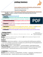 Digestive System Summary of The Main Points