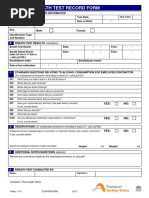 Alcohol Breath Test Record Form