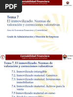 Tema 7. El Inmovilizado. Normas de Valoración y Correcciones Valorativas