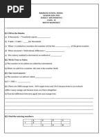 Maths Worksheet - 1 and Exit Card Grade 4 CH 2 Addition and Subtraction