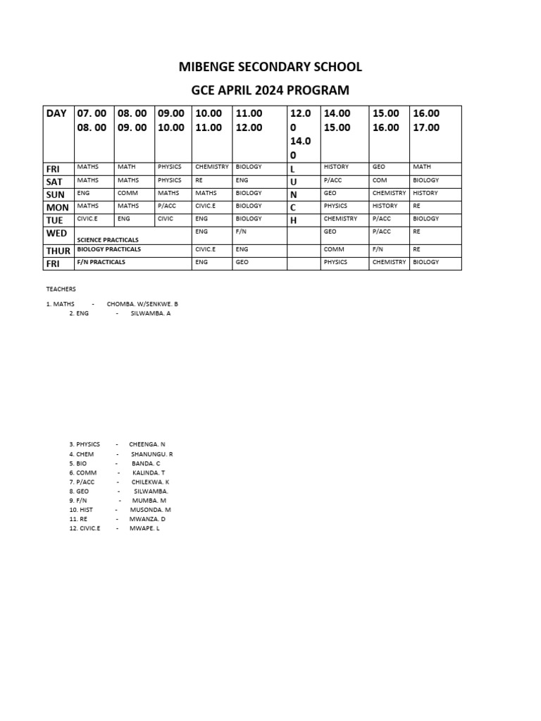 Gce Time Table 2024 PDF