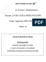 Asignatura: Proceso Administrativo Docente: Laura Alicia Merlos Patiño Grupo: Ingeniería MECANICA B Salón: 61