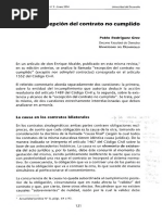 Sobre La Excepción de Contrato No Cumplido. Pablo Rodríguez Grez