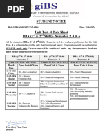 Student Notice Unit Test-4 Date Sheet BBA (1 & 2 Shift) - Semester 2, 4 & 6