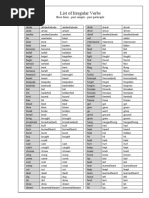 List of Irregular Verbs