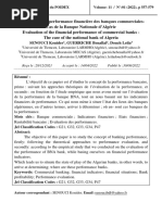 Evaluation de La Performance Financière Des Banques Commerciales - Cas de La Banque Nationale D'algérie