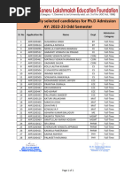 Provisionally Selected Candidates For PH.D Admission AY: 2022-23 Odd Semester