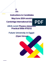 Physics Practical Exam 9702 32 - Future University in Egypt - Instructions To Candidates - Open Venue - June 2024