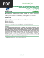 Evaluation of Underground Waters Quality For Various Purposes With Special Reference To Drinking and Irrigation Parameters