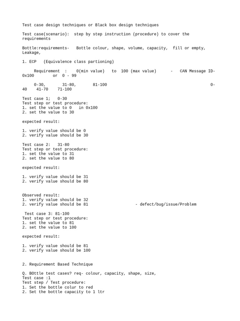 Test case (Black box ) Design techniques ol Aug | PDF | Computer ...