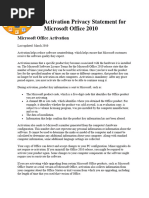 Activation Privacy Statement For Microsoft Office 2010