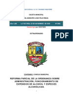 Reforma Parcial de La Ordenanza Sobre Administración, Funcionamiento de Expendios de Alcohol Y Especies Alcohólicas