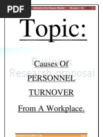 Topic:: Causes of Personnel Turnover From A Workplace