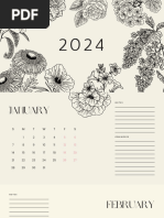 Black and White Minimalist Floral Illustration 2024 Calendar