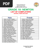 GRADE 10 NEWTON S. Y. 2023 - 2024 Masterlist