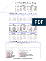 Year 2022 Calendar - Hong Kong