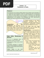 Lesson - 11 Parliament of India: Summary