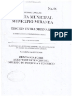 Ordenanza Sobre Agentes de Retención Del Impuesto de Industria y Comercio Del Municipio Miranda Del Estado Falcón. Gaceta Municipal Extraordinaria #05 (07-05-1998)