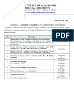 Aueet-2024 Schedule For Certificate Verification Counseling